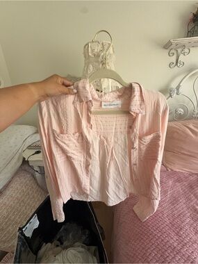 Self Contrast Pale Pink Button-Up Top